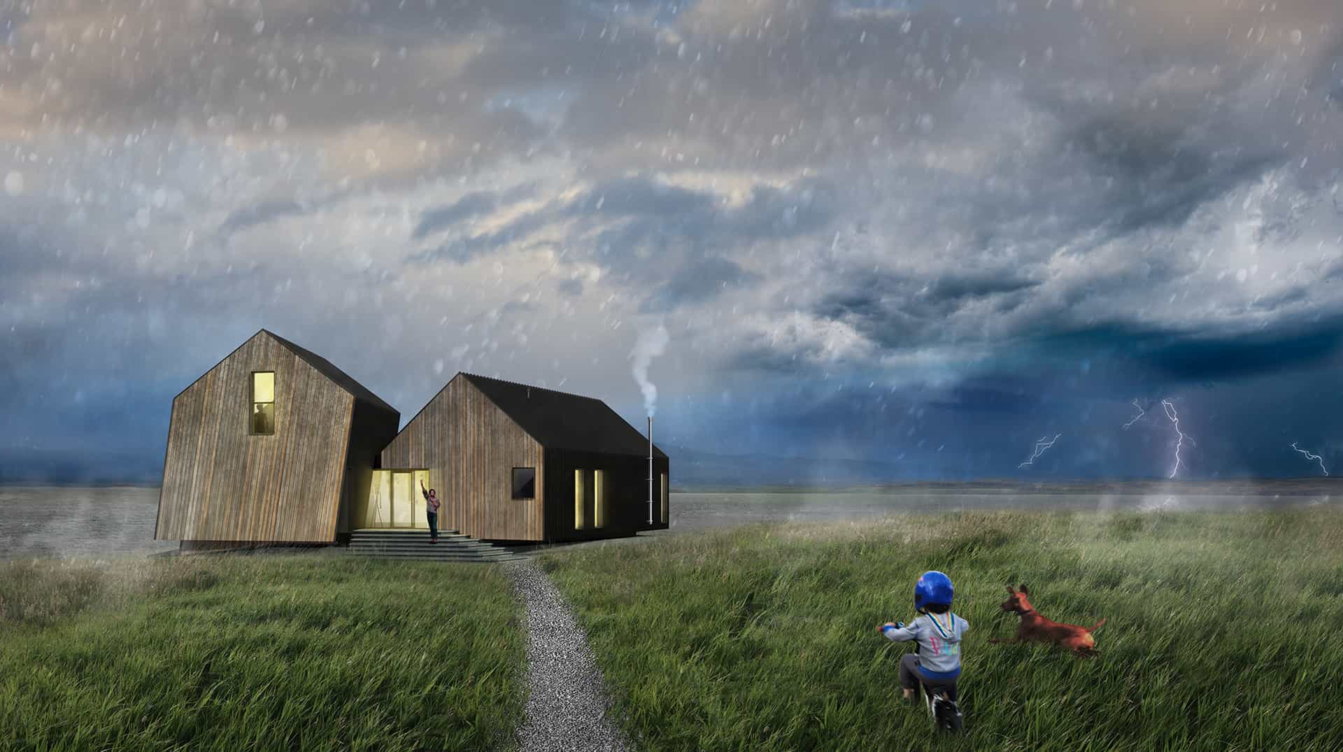 Jackfish cabin during a thunderstorm.