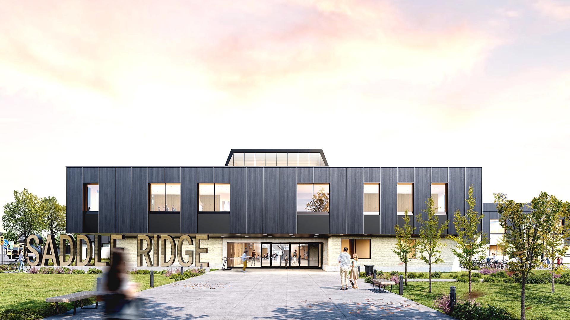 CBE Saddle Ridge Middle School dusk rendering.