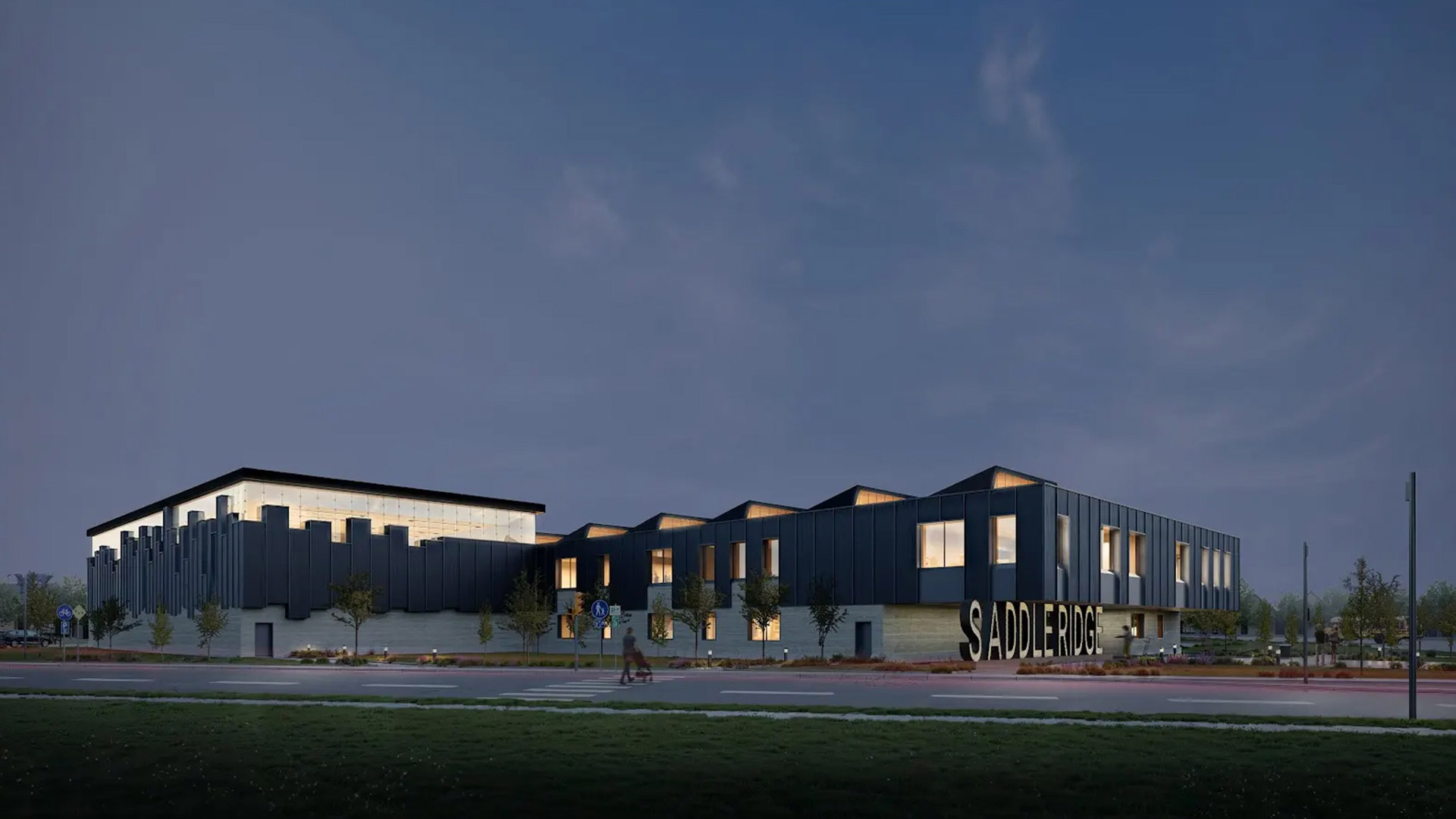 CBE Saddle Ridge Middle School night render.