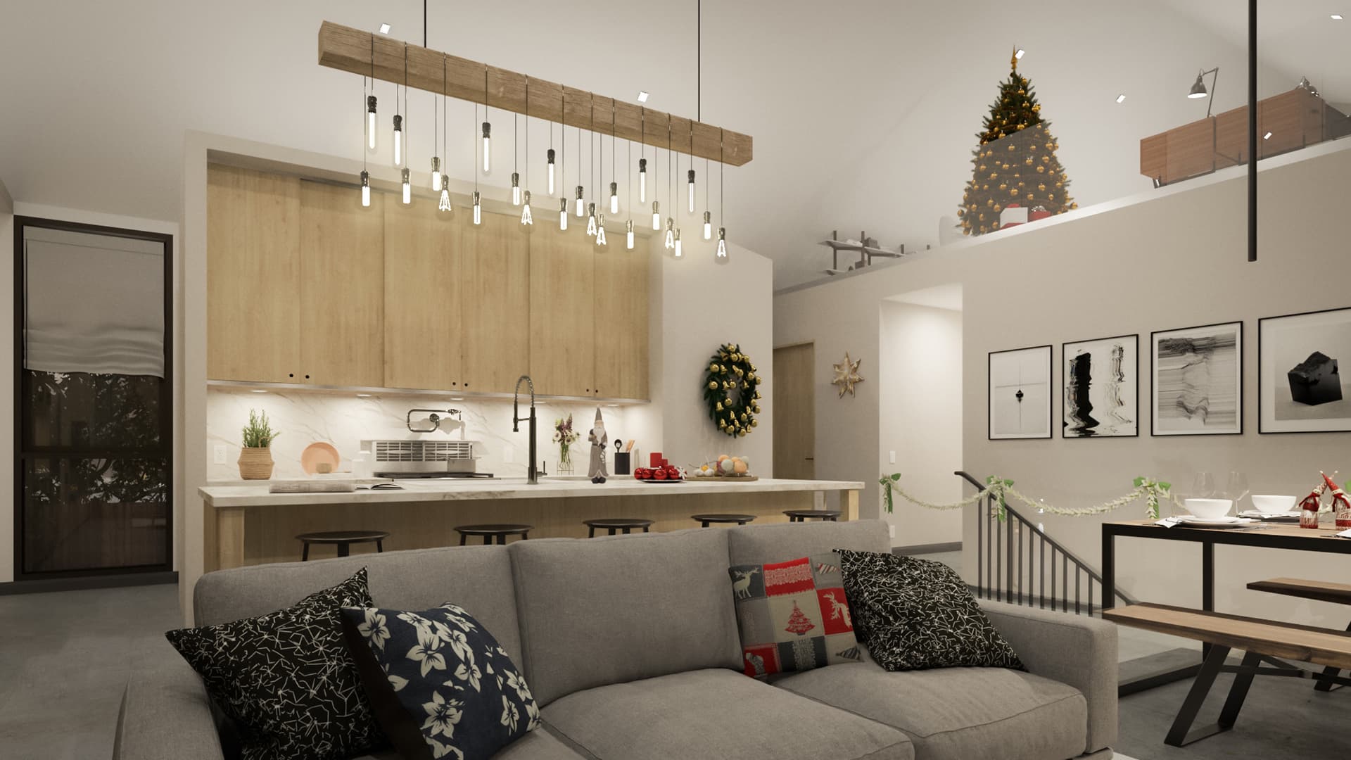 Kitchen and living room of Mar House.